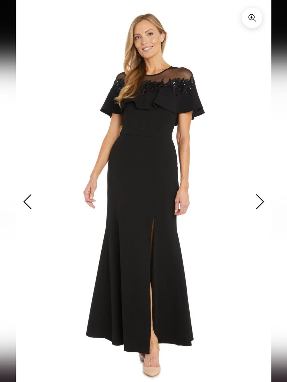 R&M Richards Black Embellished Sheer Yoke Maxi Dress